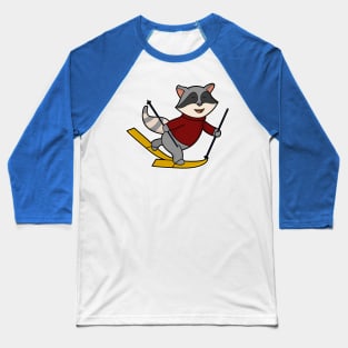 Raccoon as Skier with Skis and Ski poles Baseball T-Shirt